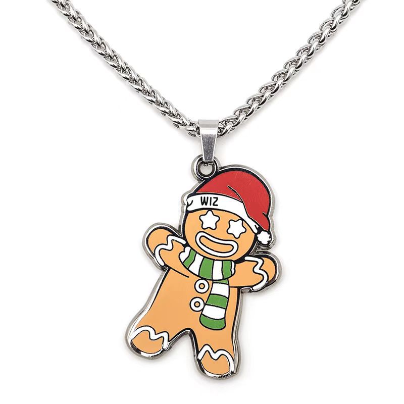 Wholesale Enamel Gingerbread Man Christmas Necklace